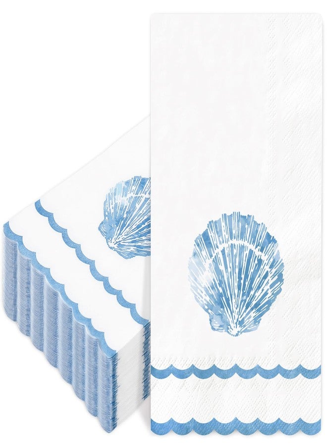 FYSUIMU 100 Pcs Blue Seashell Guest Napkins Sea Shell Scalloped Disposable Napkins Ocean Dinner Hand Paper Napkin for Bathroom Summer Holiday Party Table Supplies - Image 1